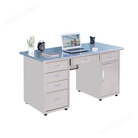 不锈钢办公桌 抽屉式稳固小型办公桌 304钢加固写字桌