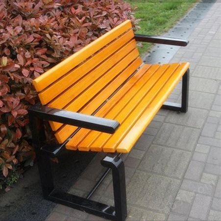 园林别墅休闲椅 生产 塑木钢木园林椅 木质公园板凳